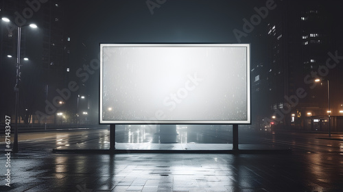mockup blank screen advertising at night city street, billboard with space photo