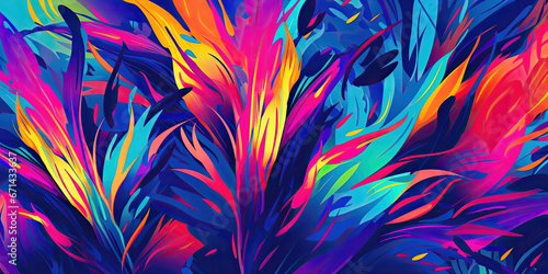 Floral or flame-like shapes in neon colors