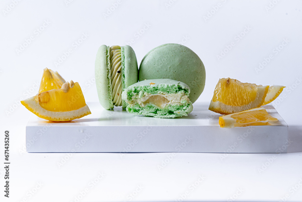 Colorful French Macarons on White Background Colorful French Macarons on White Background