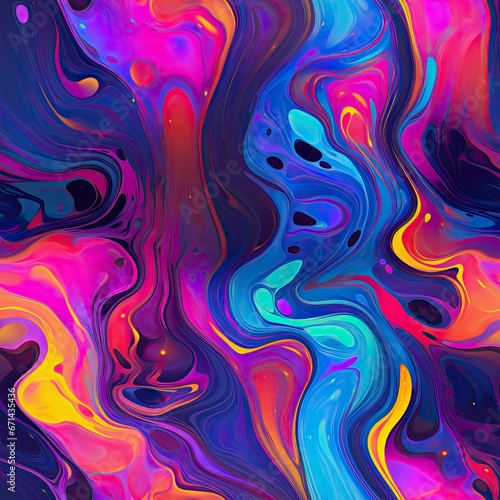 Seamless pattern of neon fluid vivid vibrant blob swirl art.