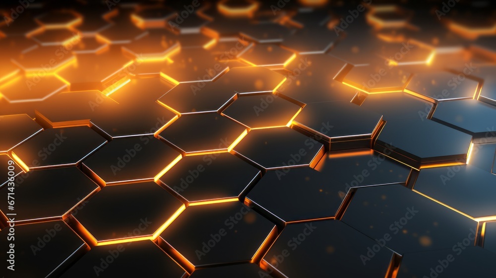 Abstract futuristic geometric hexagon wallpaper background with glowing elements Abstract futuristic geometric hexagon wallpaper background with glowing elements