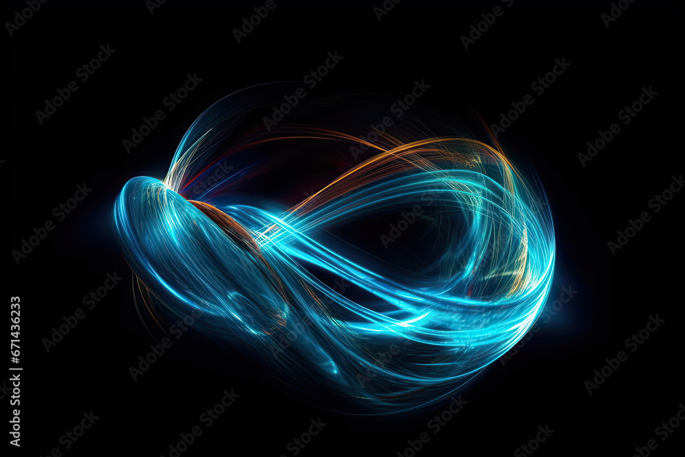 A blue light swirls in a dark room A blue light swirls in a dark room