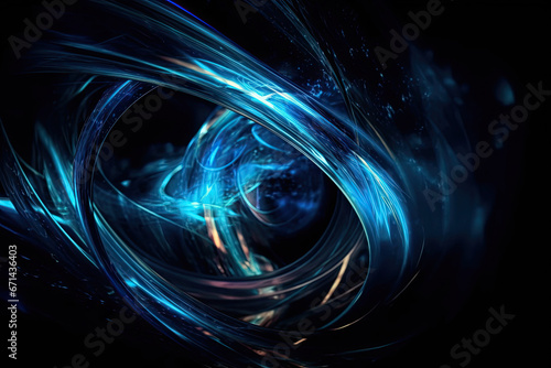 A blue light swirls in a dark room