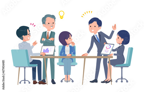 複数人で打ち合わせするビジネスシーン。好印象。