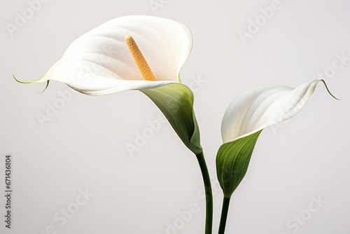 Photo of an elegant calla lily with a solid white background. Generative AI photo