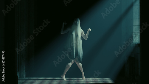 Фотография Ghostly figure ghost asylum abandoned moonlight mist haunting paranormal woman h