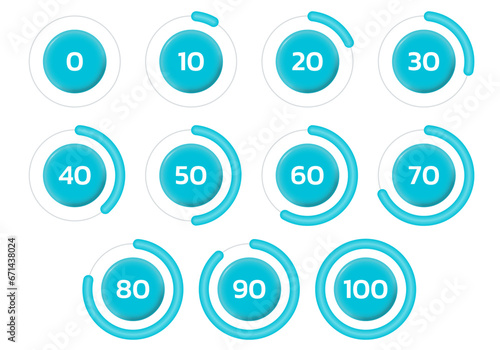 Circle percentage graph or diagram. Percent pie chart. Progress bar, load, loading wheel template. Business infographic 3d design. Vector illustration.