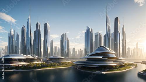 futuristic city with skyscrapers. generative ai photo