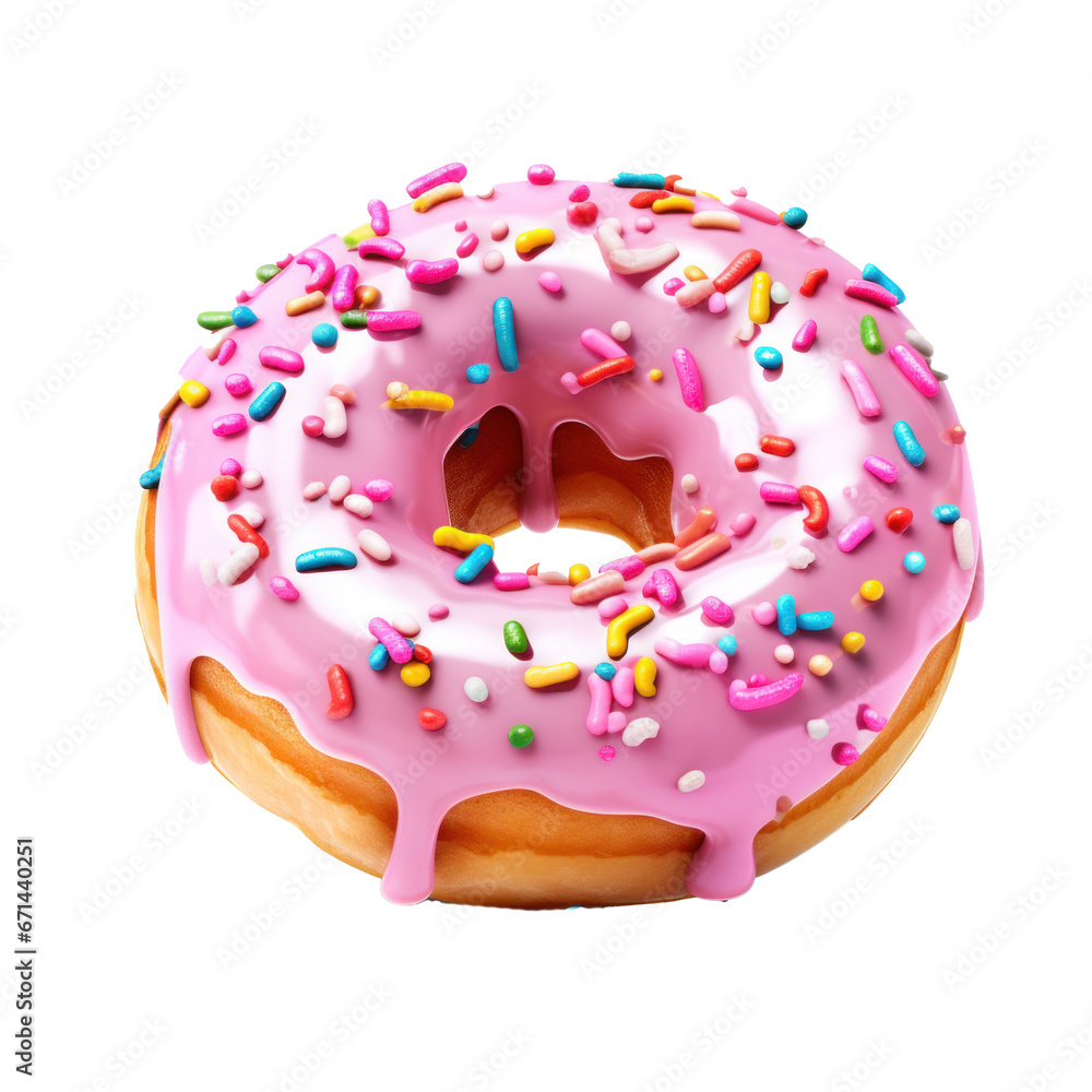 Sprinkled with a pink donut on a Transparent Background, Delicious Donut, Generative AI. Sprinkled with a pink donut on a Transparent Background, Delicious Donut, Generative AI.