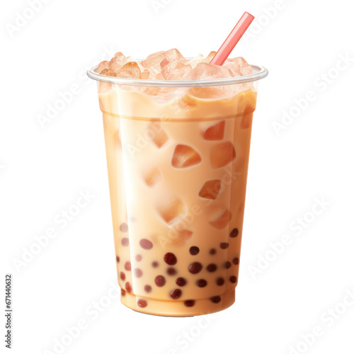 plastic cup of iced bubble tea on a Transparent Background, Generative AI. photo