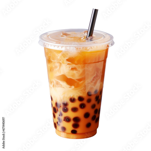 plastic cup of iced bubble tea on a Transparent Background, Generative AI.