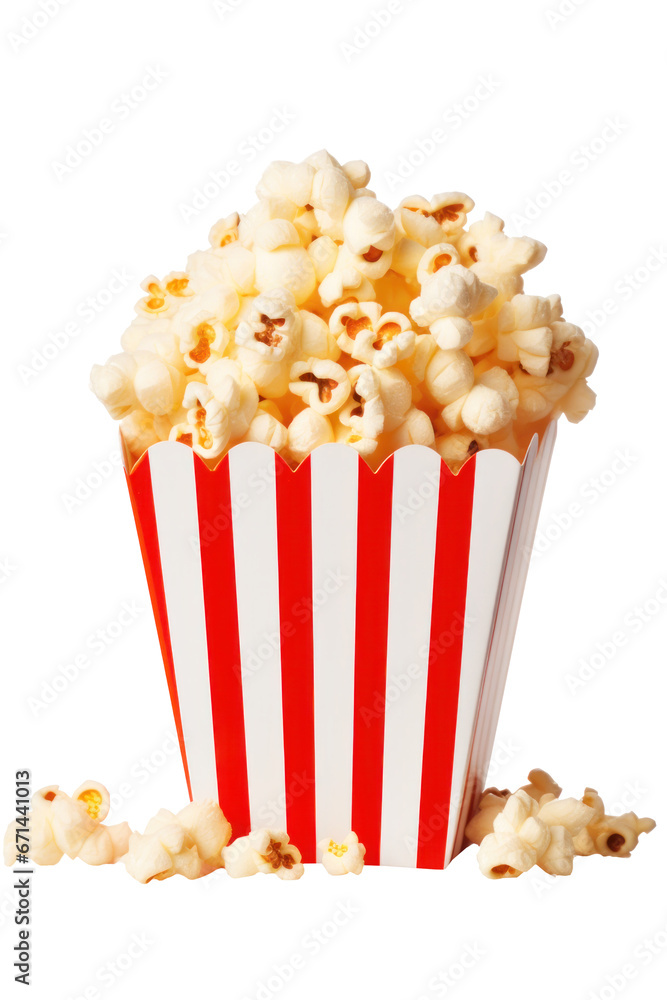 Popcorn in cardboard box on a Transparent Background, Generative AI. Popcorn in cardboard box on a Transparent Background, Generative AI.