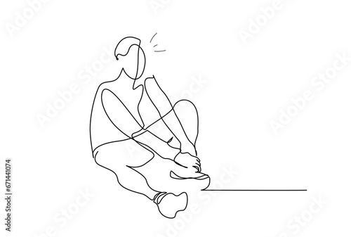 athlete man suffering from ankle foot sprain health line art design