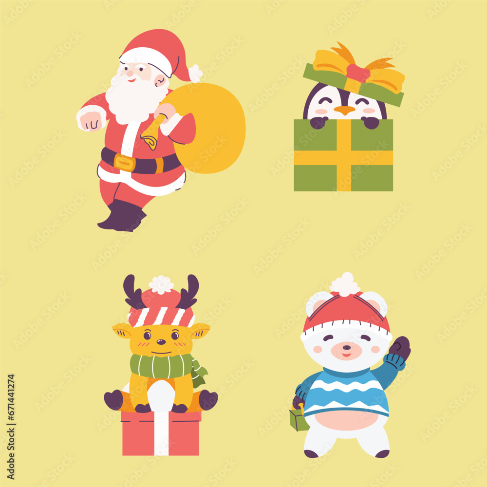 Christmas Vector Characters Set. Penguin, Santa Claus, Reindeer, Bear. cute christmas character, christmas element, christmas collections. Vector Illustrations
Christmas Vector Characters Set. Penguin, Santa Claus, Reindeer, Bear. cute christmas character, christmas element, christmas collections. Vector Illustrations