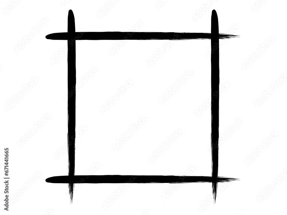 シンプル筆描き正方形のフレーム：黒
