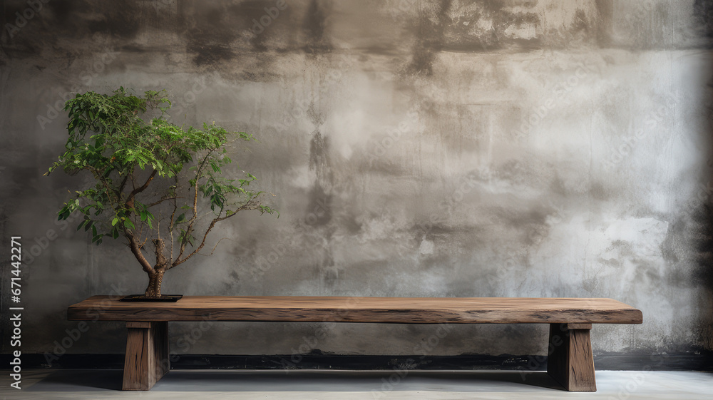 wooden bench with a concrete background wooden bench with a concrete background
