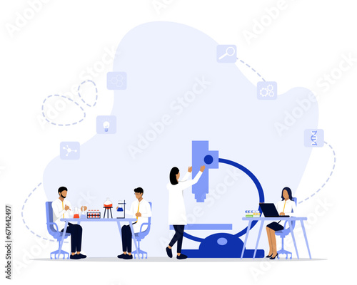 Scientific research concept illustration. Suitable for landing page, ui, web, App intro card, editorial, flyer, 
and banner.
