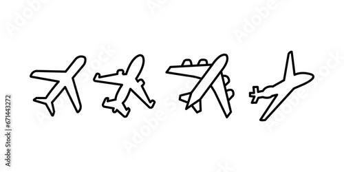 Plane  flight  airport icons set. Thin line icon set.
