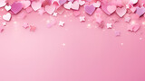 Pink background with hearts, stars and copy space. Generative AI