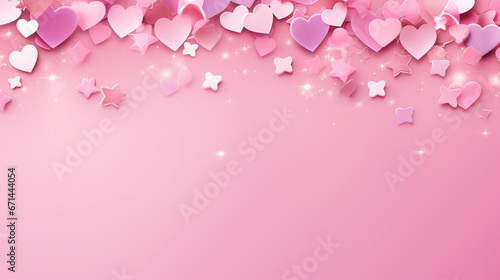 Pink background with hearts, stars and copy space. Generative AI © Артур Комис