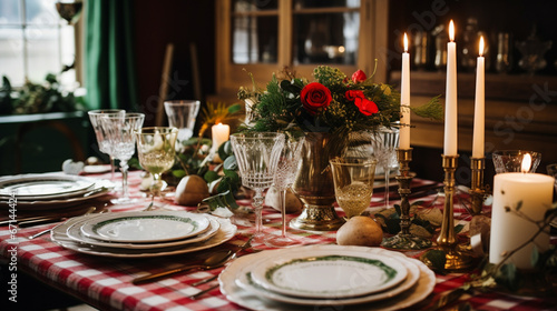 Christmas table decor  holiday tablescape and dinner table setting  formal event decoration for New Year  family celebration  English country and home styling
