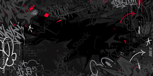 Trendy Dark Black Abstract Urban Style Hiphop Graffiti Street Art Vector Illustration Background Template