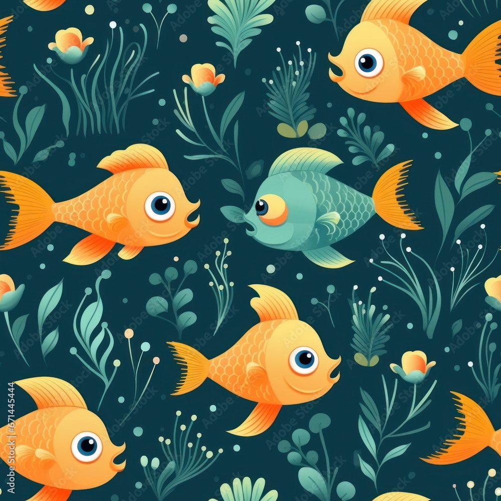 cute Cartoon of orange fishs, pattern for seamless