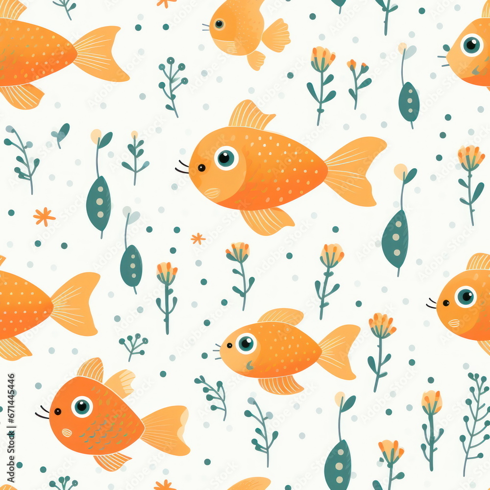 cute Cartoon of orange fishs, pattern for seamless cute Cartoon of orange fishs, pattern for seamless