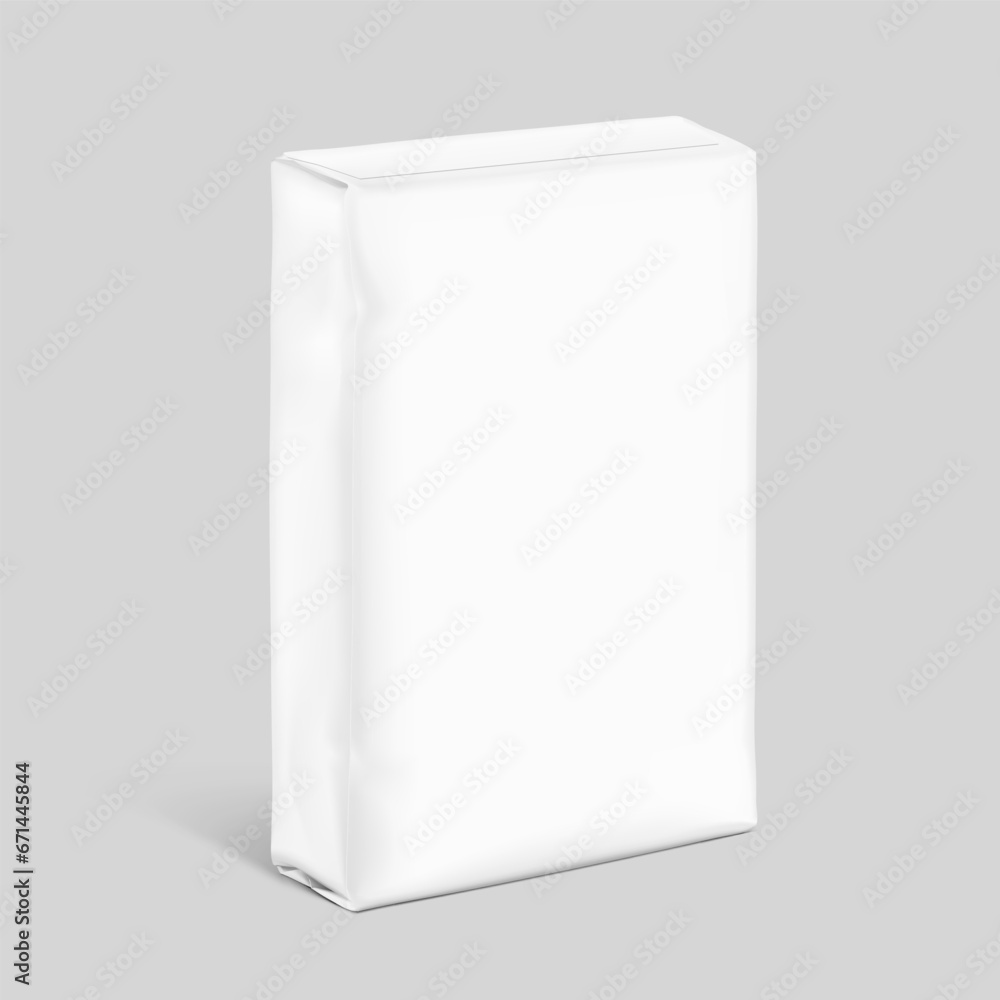 Vertical bag package mockups. Half side view. Vector illustration isolated on grey background. Easy to use for presentation your product, idea, promo, design. EPS10. Vertical bag package mockups. Half side view. Vector illustration isolated on grey background. Easy to use for presentation your product, idea, promo, design. EPS10.