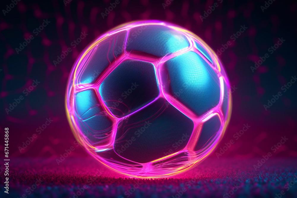 Naklejka premium Soccer neon ball. Football game. Football match. Sports success. 