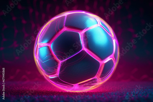 Soccer neon ball. Football game. Football match. Sports success.  © Yuliia