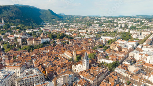 Fototapeta Naklejka Na Ścianę i Meble -  Annecy, France. Historical city center. Annecy is a city in the Alps in southeastern France, Aerial View