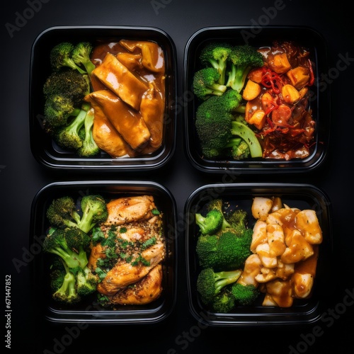 Healthy Homemade High-protein chicken meal prep in plastic containers © COC STUDIO