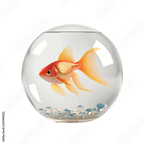 cute fish in glass ball  isolated on transparent background cutout
