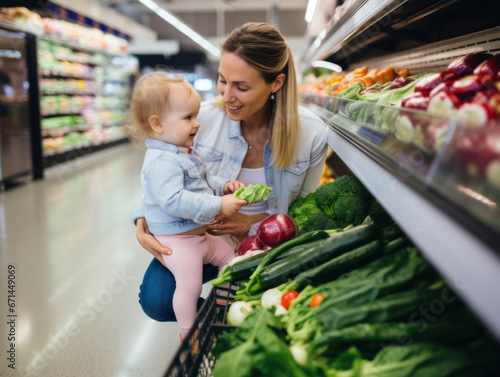 White Americans shopping at supermarkets with babies