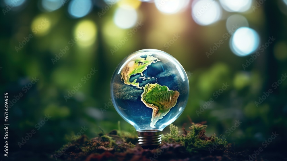 Earth Preservation A tiny globe within a light bulb
