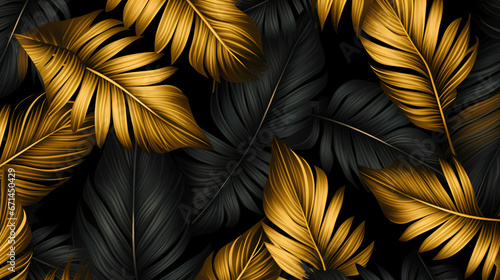 Gold and black tropical leaves