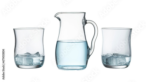 empty, half and full with water jug. Isolated on white background