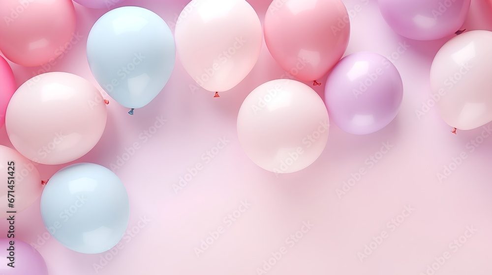 Balloon background in Aesthetic minimalism style. Soft pastel neutral colors elements for social media. Elegant design with blush pink minimal style. Baby blue or pink for baby shower invitation card