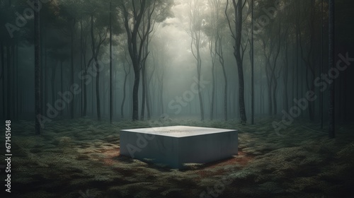Photo minimalist podium isolated in forest © Supardi
