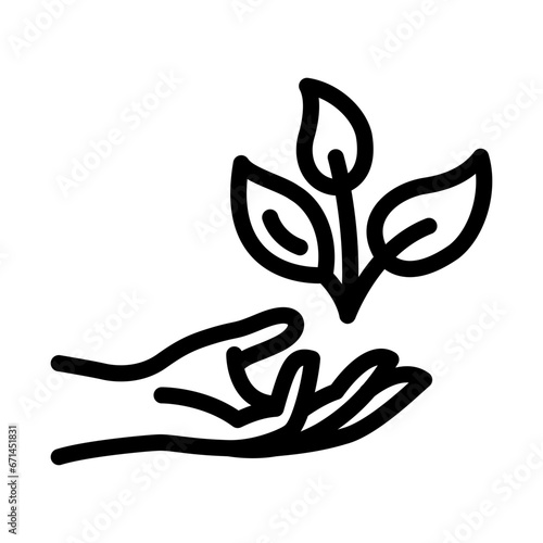 Agriculture icon. Hand presenting a healthy plant. Symbol of concern for the environment.