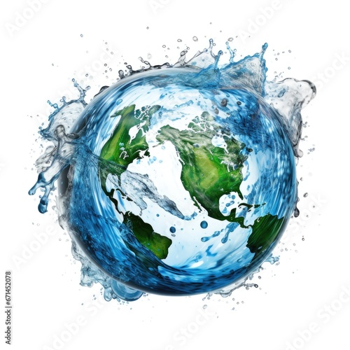 earth planet in splash of water on white