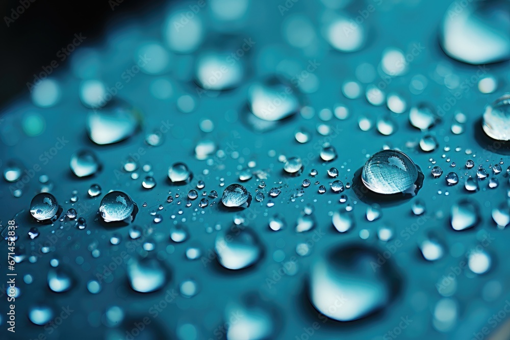 A serene background image, capturing the essence of spring with raindrops delicately adorning a soothing blue surface, evoking a sense of tranquility and renewal. Photorealistic illustration A serene background image, capturing the essence of spring with raindrops delicately adorning a soothing blue surface, evoking a sense of tranquility and renewal. Photorealistic illustration