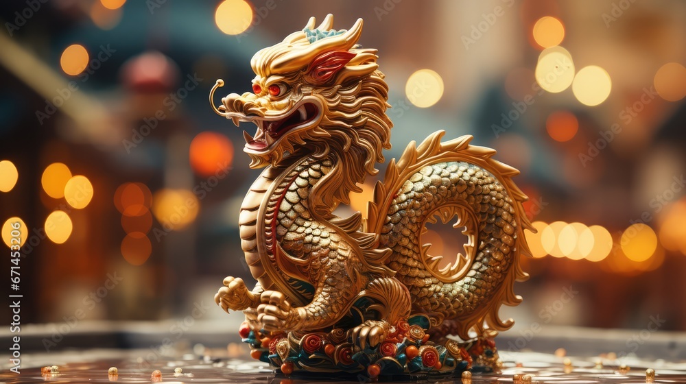 Fototapeta premium Green wooden Chinese dragon Symbol of 2024