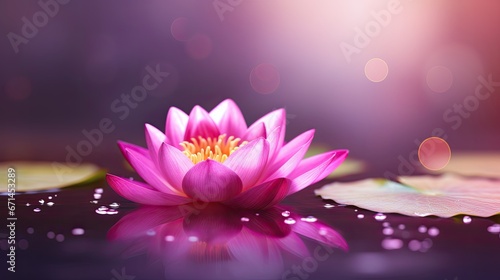 Pink lotus flower on water surface with bokeh background