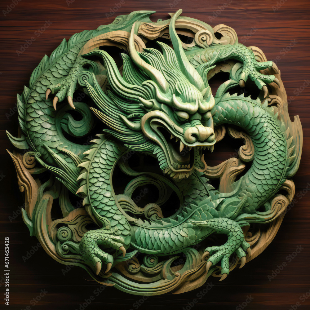 Green wooden Chinese dragon Symbol of 2024