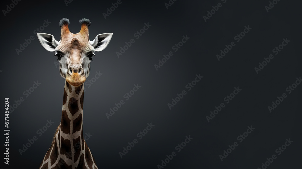 Obraz premium Front view of a giraffe on isolatedbackground. Wild animals banner with empty copy space