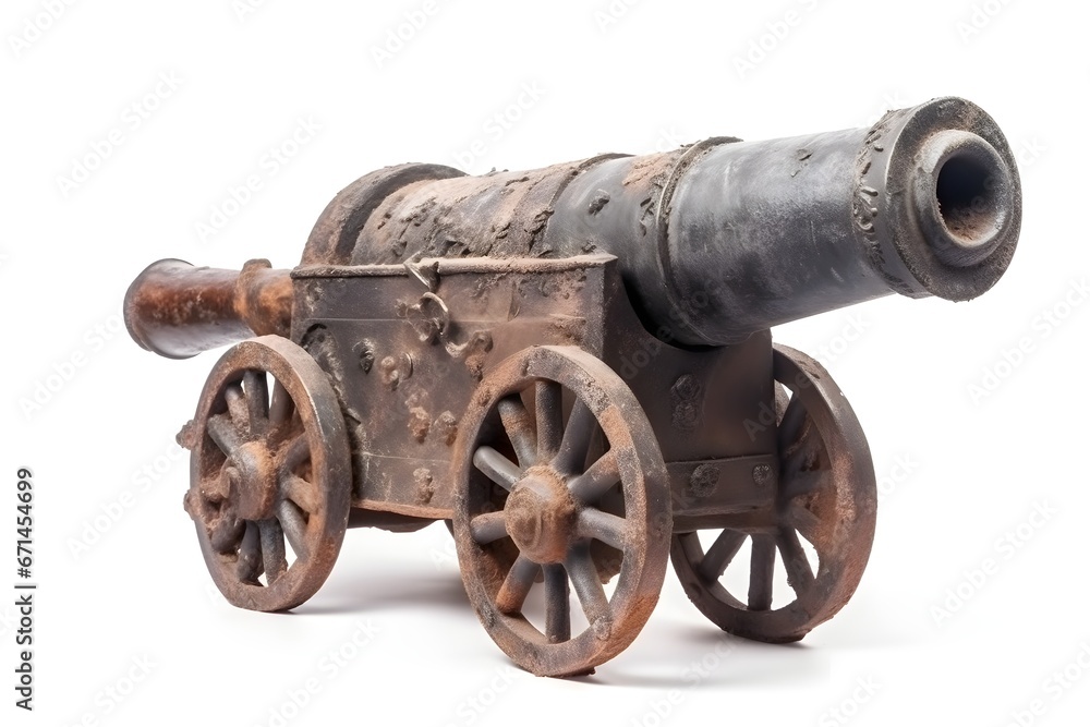 Old ancient cannon isolated on white background