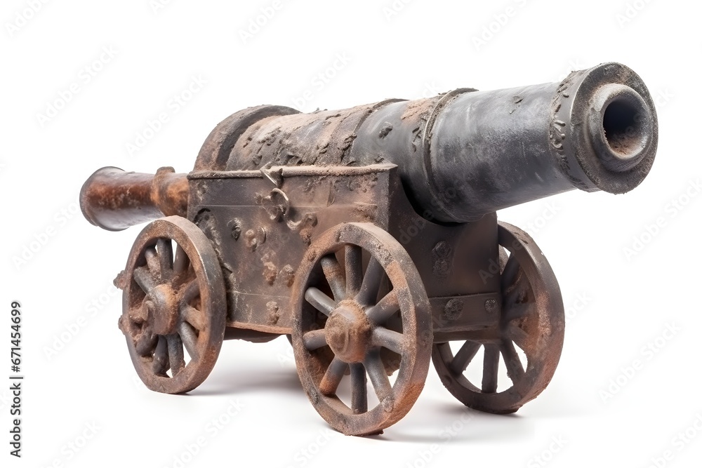 Old ancient cannon isolated on white background Old ancient cannon isolated on white background