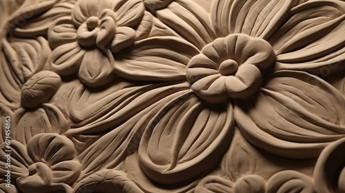 Generative AI  antique sculpture flowers made of clay  muted neutral colors  3d style ceramic statue 